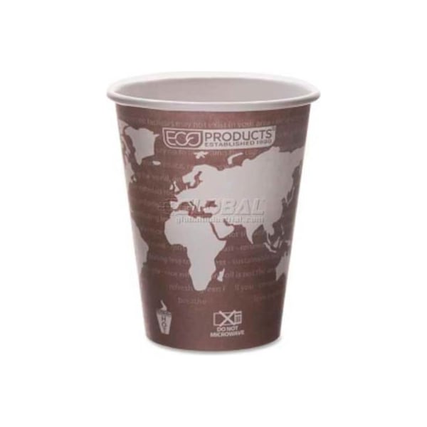 Eco-Products Eco-Products Hot Paper Cups, World Art, 8 Oz., Plant-Based Resin Inner Lining, 50/Pack, Maroon ECOEPBHC8WA - main
